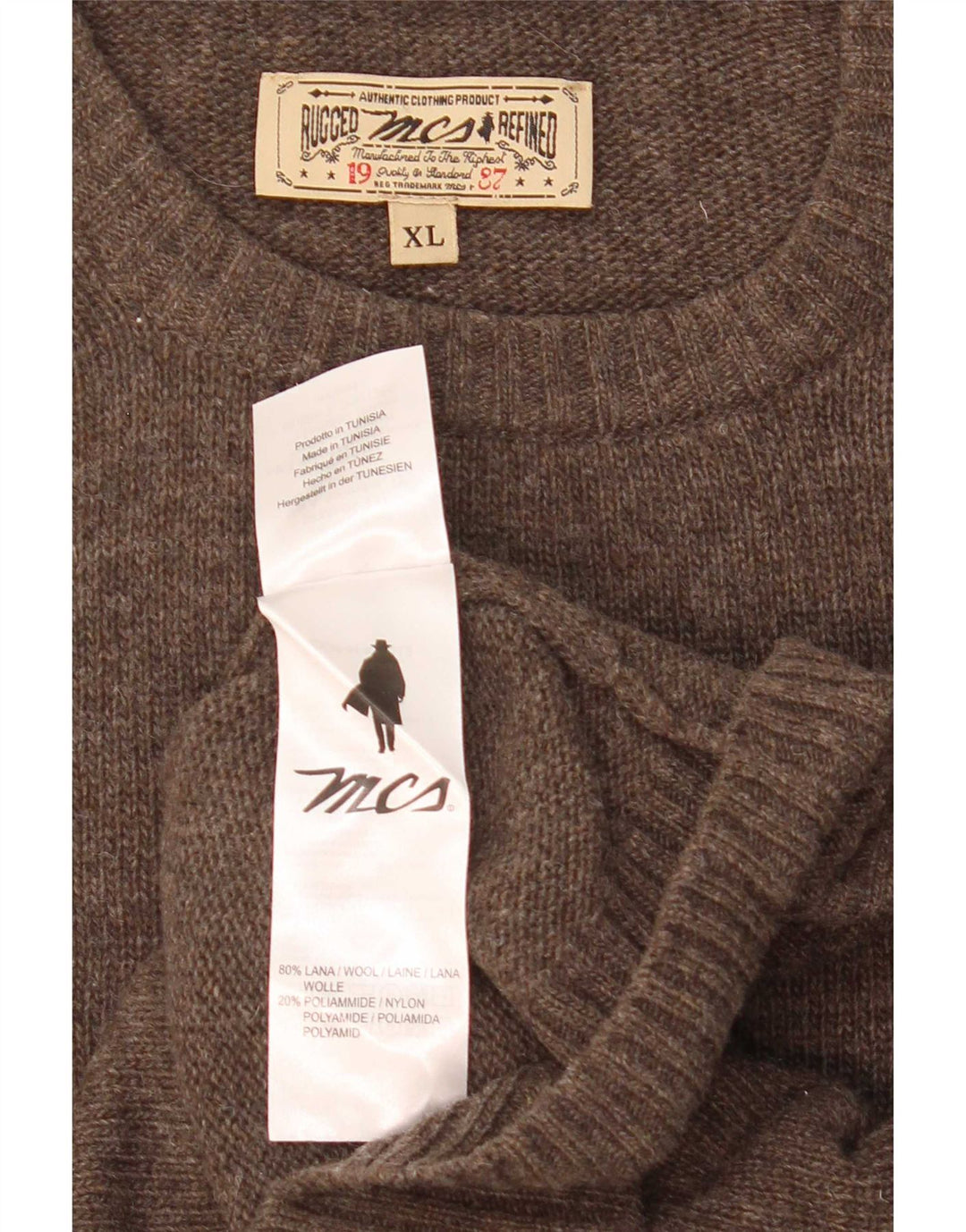 Marlboro Classics Męski sweter z okrągłym dekoltem XL, brązowa wełna