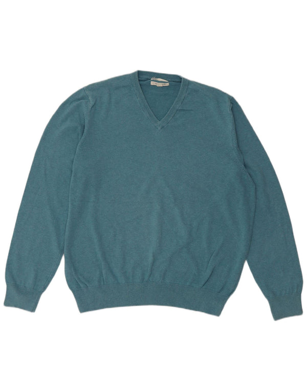 Marks & Spencer Męski sweter z dekoltem w kształcie litery V, XL, niebieski, bawełniany