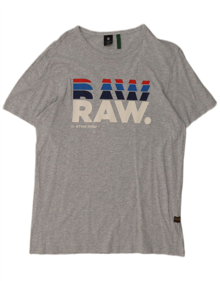 Męska koszulka z grafiką G-STAR, średnia, szara, bawełniana nakrapiana