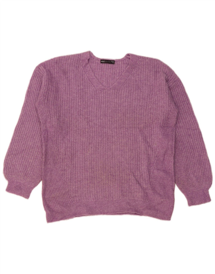 Marks & Spencer Damski sweter oversize z dekoltem w kształcie litery V, UK 14, średni fiolet