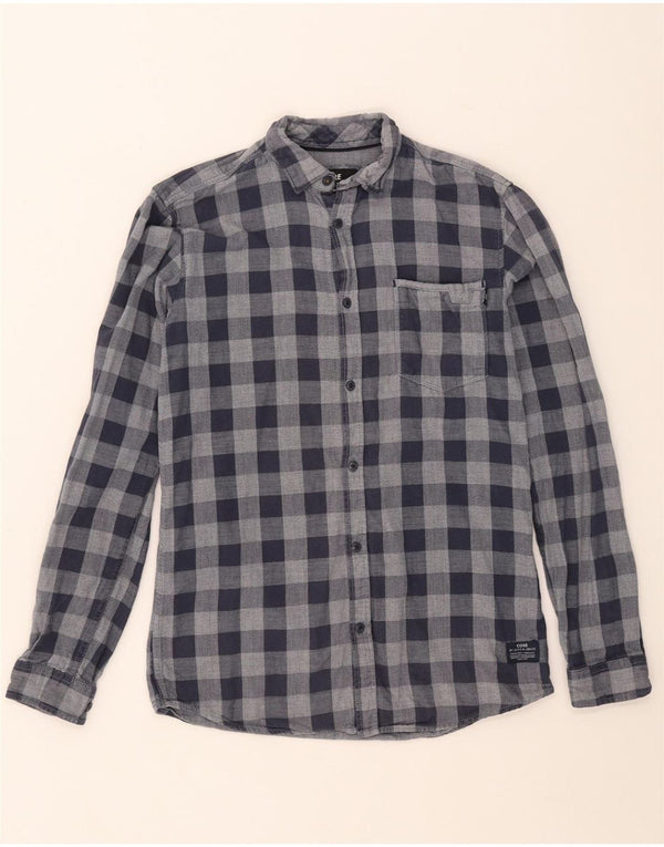 JACK & JONES Męska koszula flanelowa w małą granatową kratkę, bawełniana