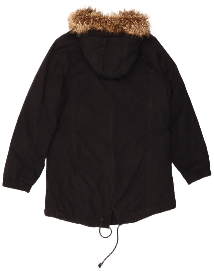Damska kurtka parka oversize GUESS z kapturem UK 8, mała, czarna, bawełniana