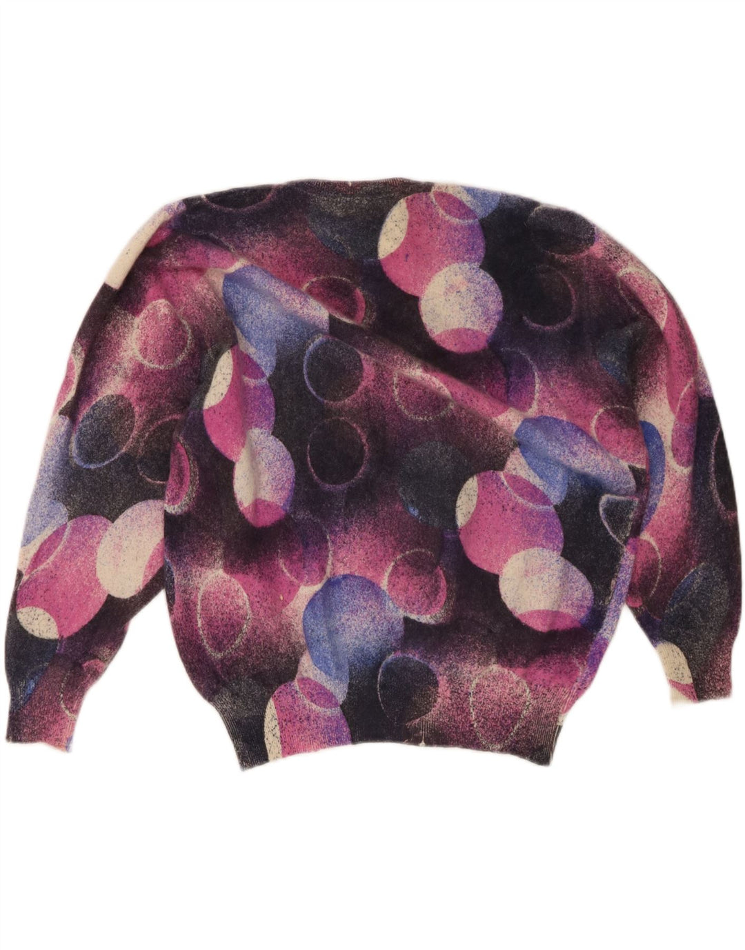 Sweter damski w stylu vintage z okrągłym dekoltem UK 16, duży, wielobarwny Angora