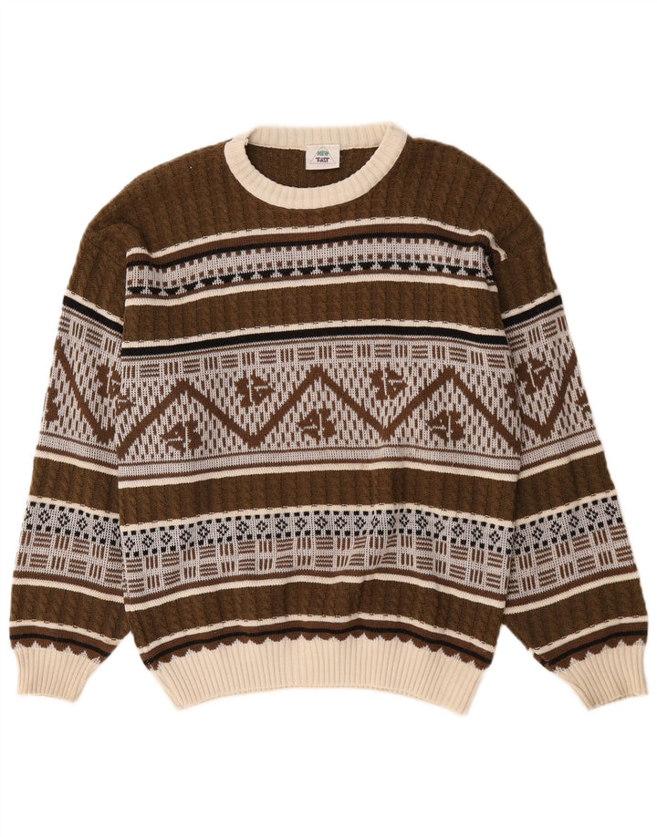 Nowy szybki męski sweter z dekoltem w łódkę, średnio brązowy Fair Isle