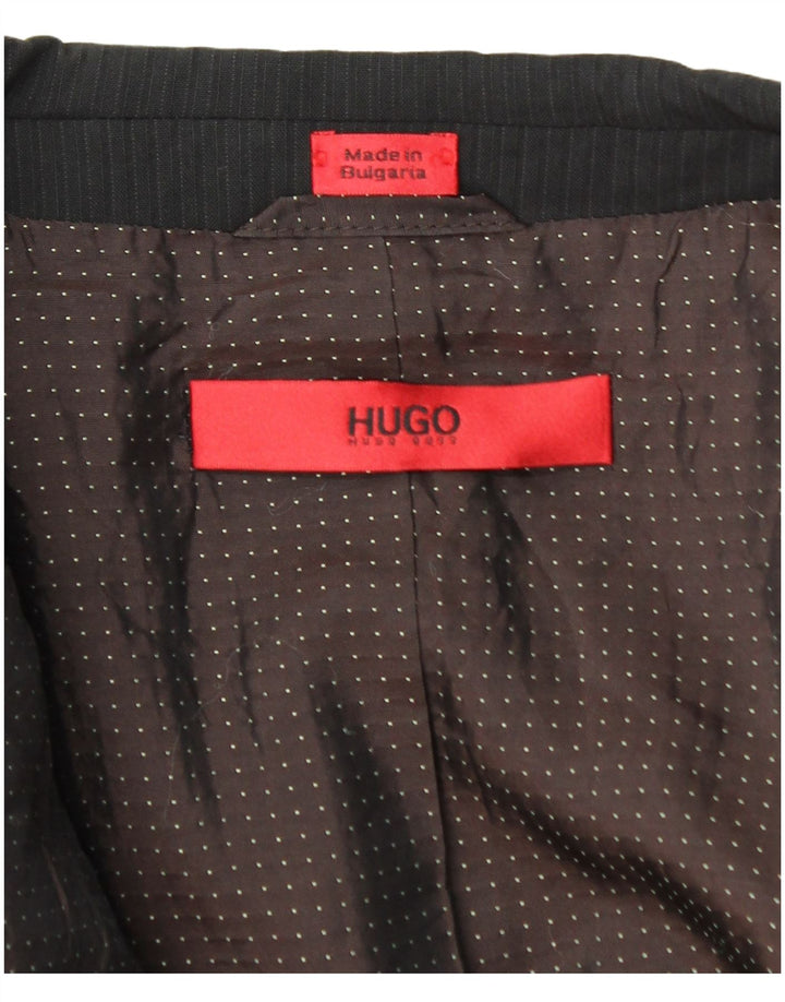 Męska marynarka zapinana na 2 guziki Hugo Boss UK 44 2XL Czarna wełniana w prążki