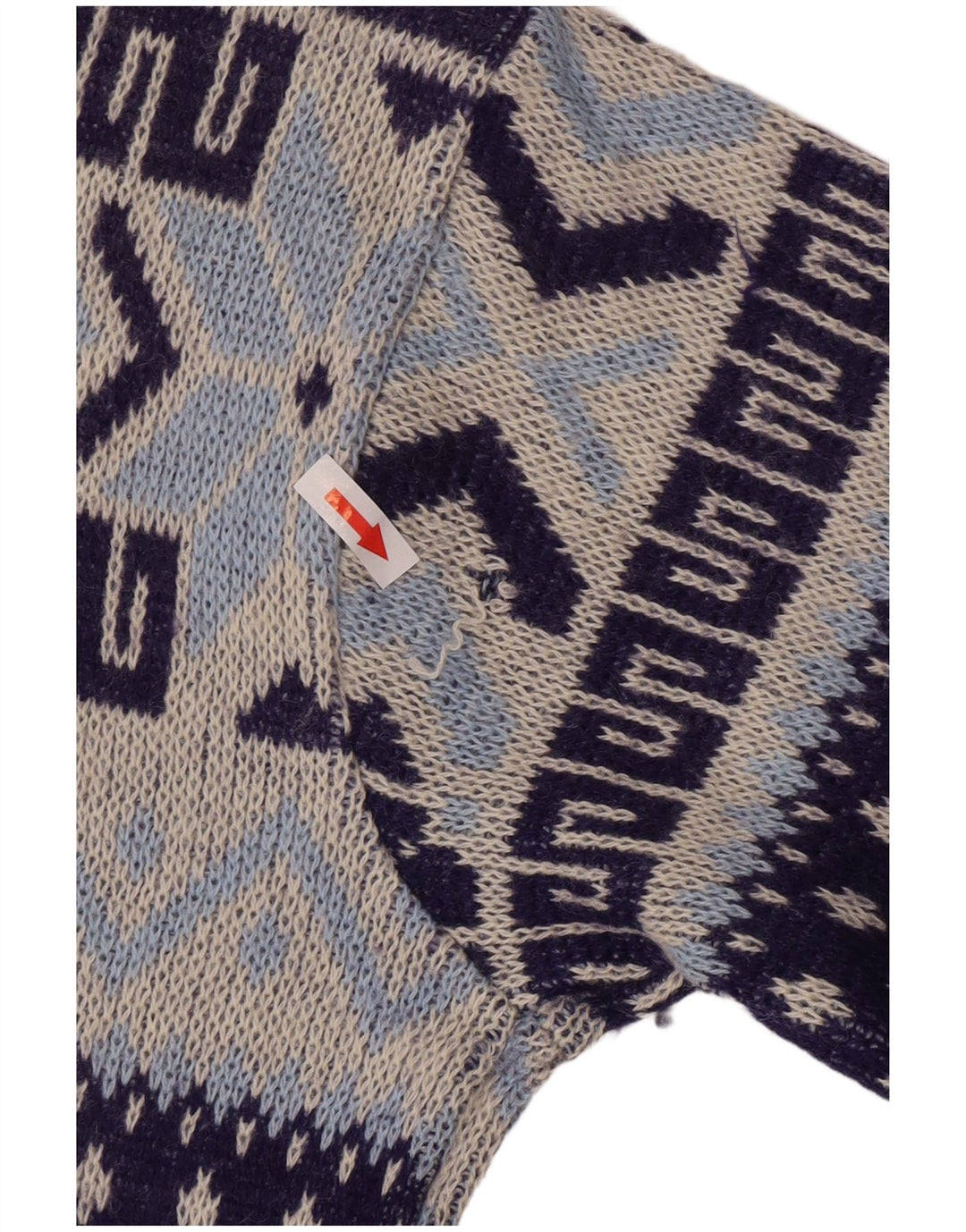 Vintage męski sweter z okrągłym dekoltem, średni granatowy geometryczny