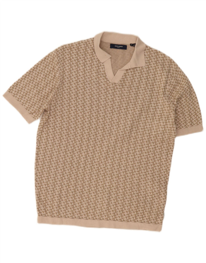 Męska koszulka polo Jack & Jones, średnia beżowa, geometryczna bawełna