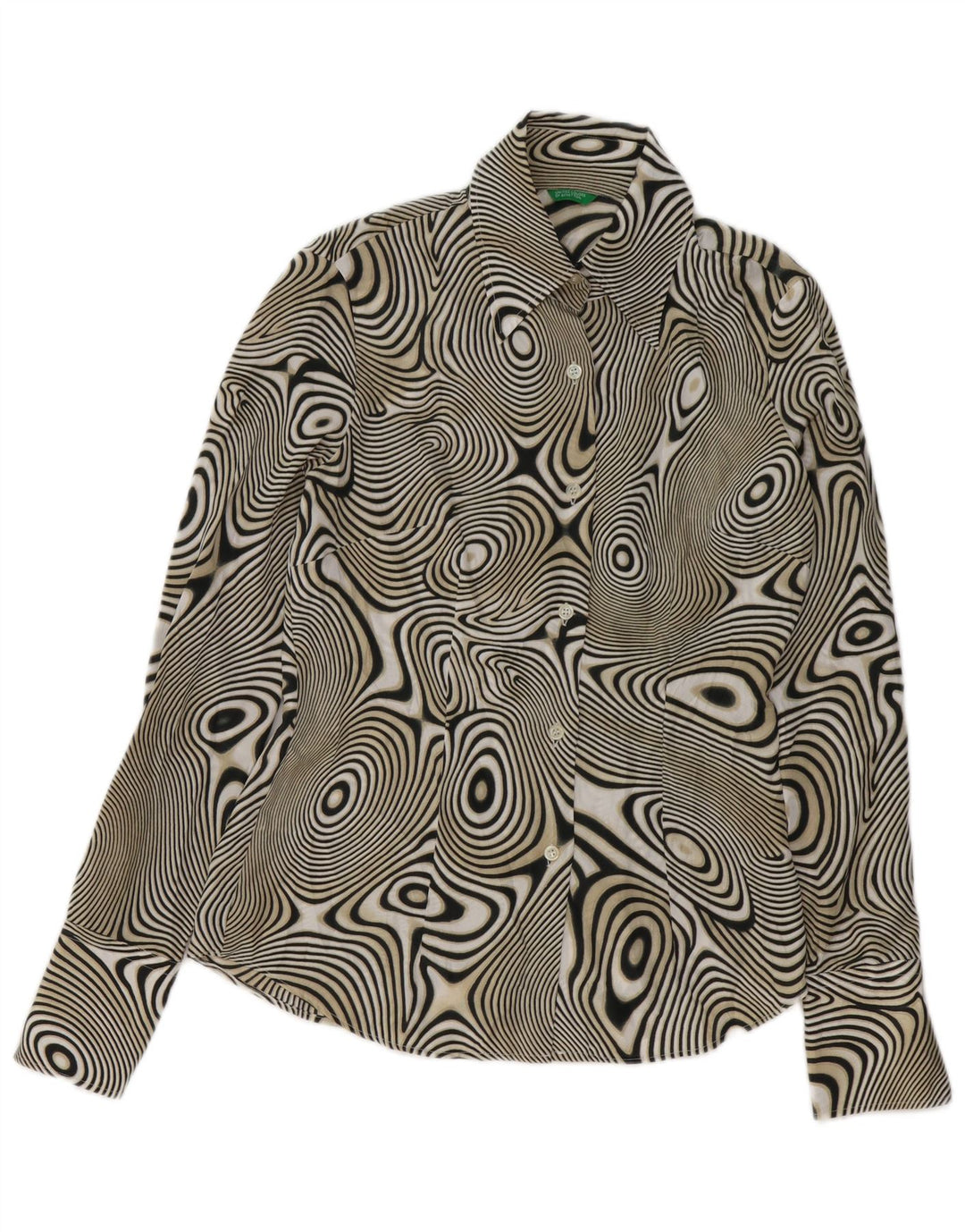 Damska bluzka koszulowa BENETTON z abstrakcyjnym wzorem UK 14, średnia czarna