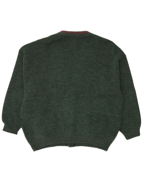 Vintage męski sweter rozpinany XL, zielona wełna