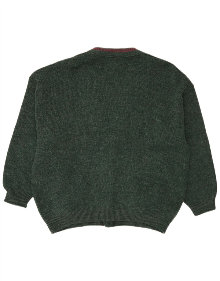 Vintage męski sweter rozpinany XL, zielona wełna