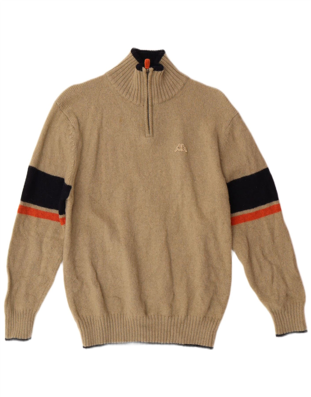 Damski sweter Kappa z zamkiem błyskawicznym, średni, beżowy, wełniany sweter w paski, klasyczny