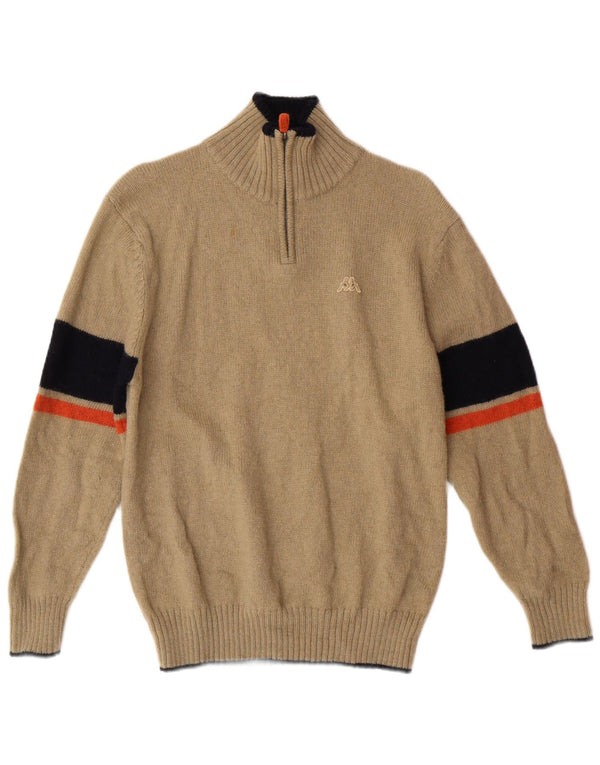 Damski sweter Kappa z zamkiem błyskawicznym, średni, beżowy, wełniany sweter w paski, klasyczny