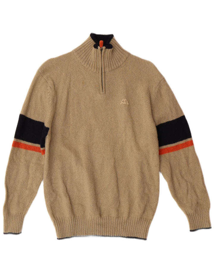 Damski sweter Kappa z zamkiem błyskawicznym, średni, beżowy, wełniany sweter w paski, klasyczny