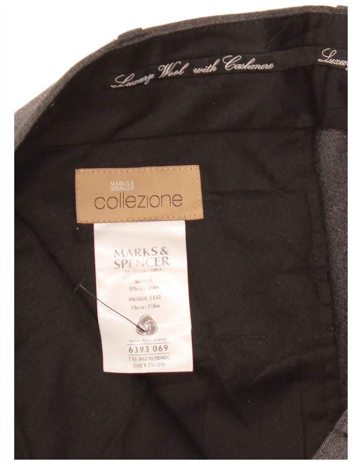 Męskie proste spodnie garniturowe MARKS & SPENCER W36 L29 Szara wełna