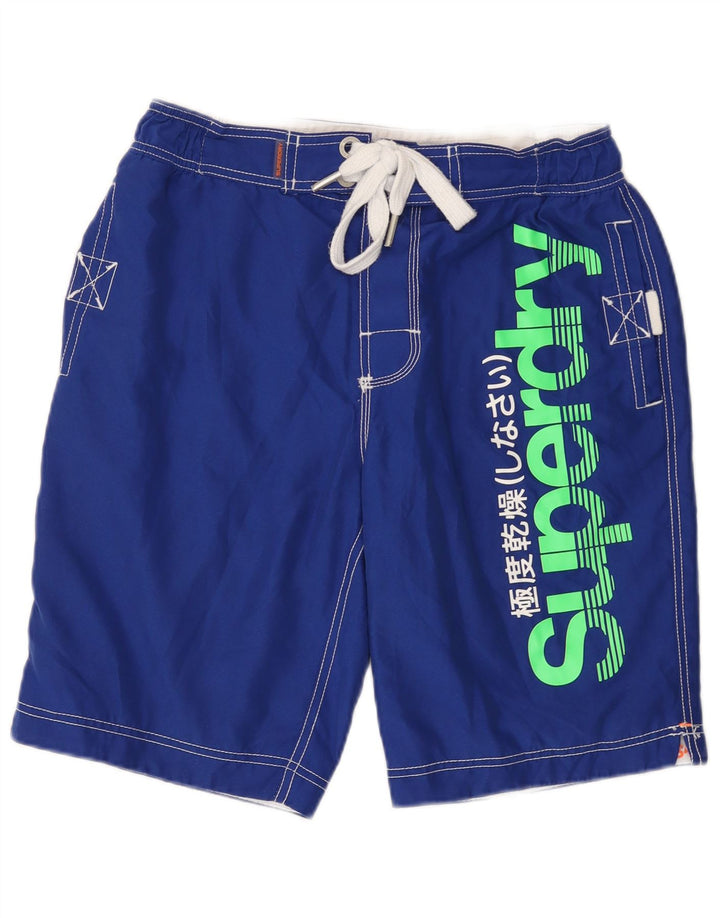Męskie spodenki kąpielowe Superdry z grafiką, średni niebieski, poliester