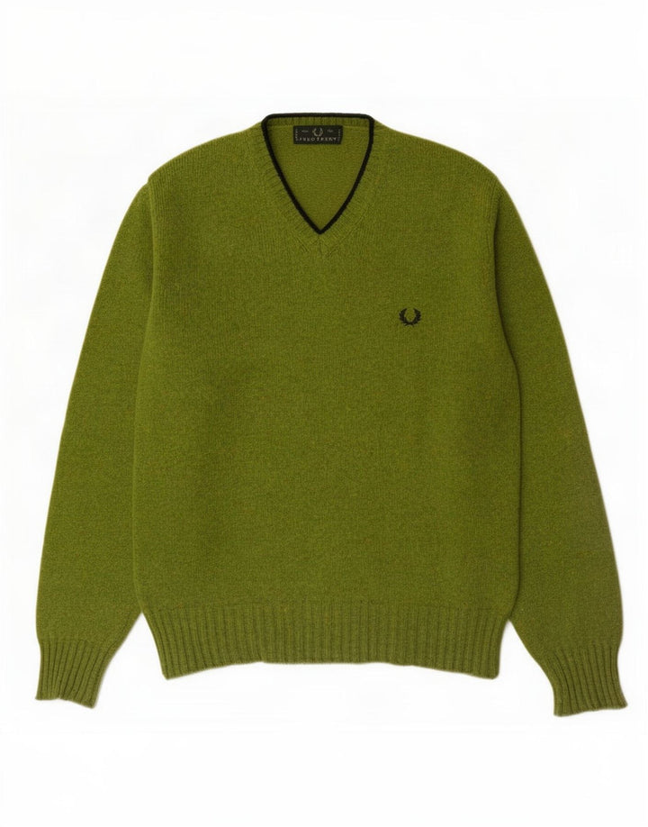 Męski sweter z dekoltem w kształcie litery V, XL, Fred Perry, zielony