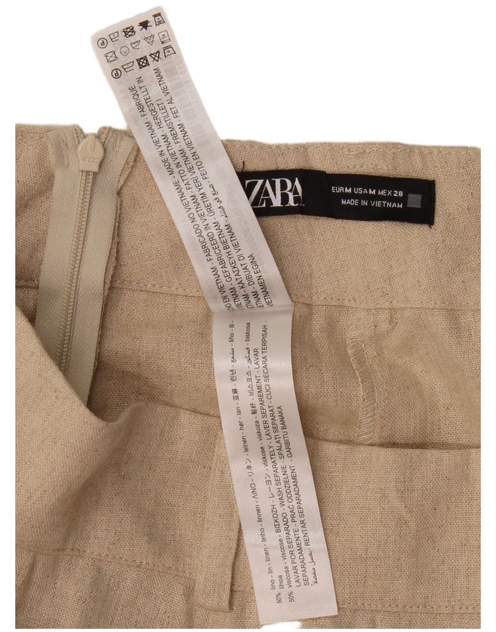 Damska spódnica midi ZARA średnia W30 beżowa lniana