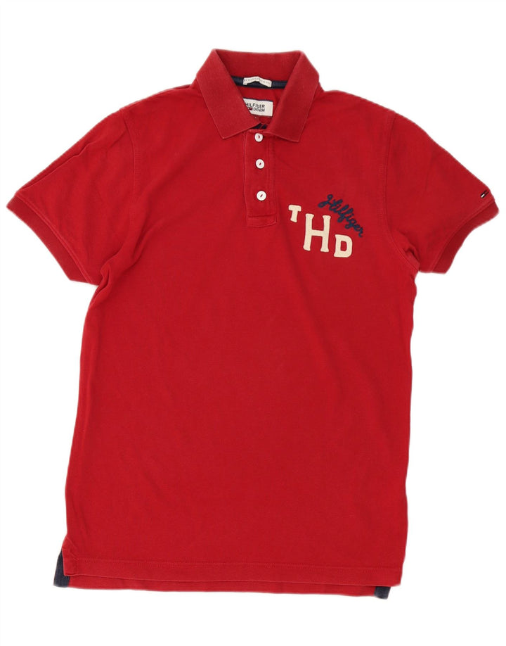 Męska koszulka polo Tommy Hilfiger z grafiką, mała, czerwona, bawełniana