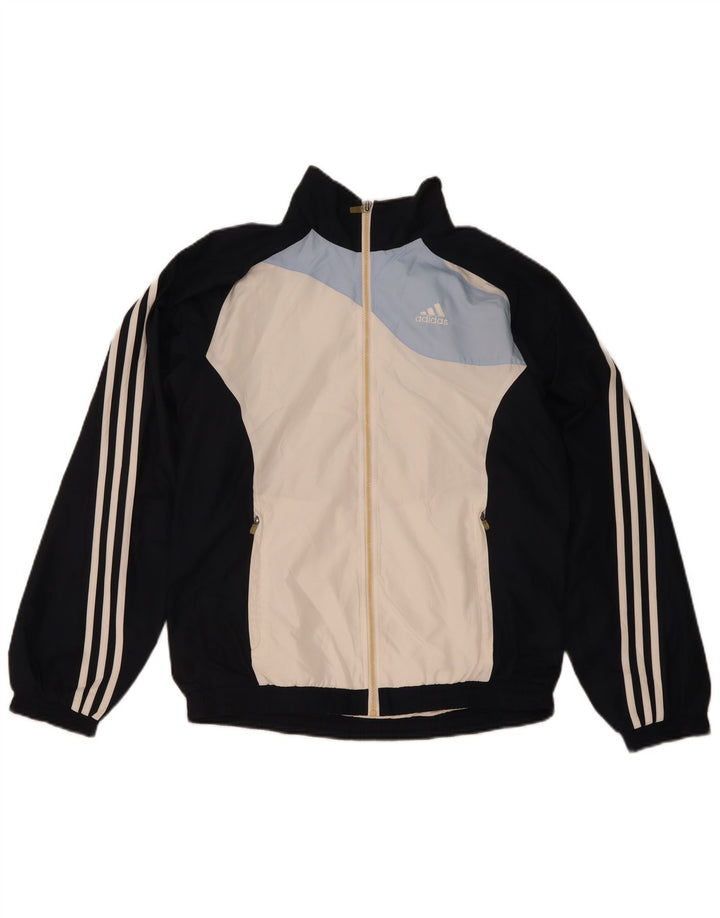 Adidas Męska bluza dresowa, mała, granatowa, z blokami kolorów, poliestrowa