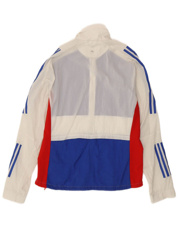 Męska kurtka dresowa Adidas do biegania, średnia biała, nylonowa w blokach kolorystycznych