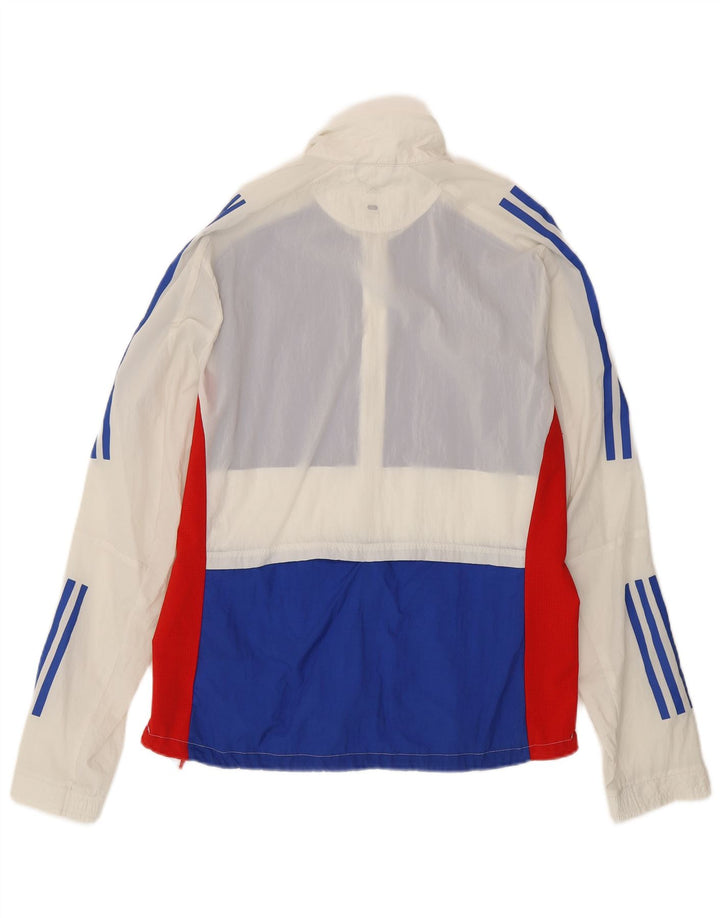 Męska kurtka dresowa Adidas do biegania, średnia biała, nylonowa w blokach kolorystycznych