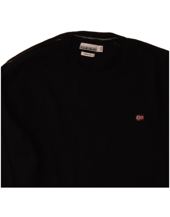 Męski sweter z okrągłym dekoltem NAPAPIJRI XL, czarna, wełna merynosowa