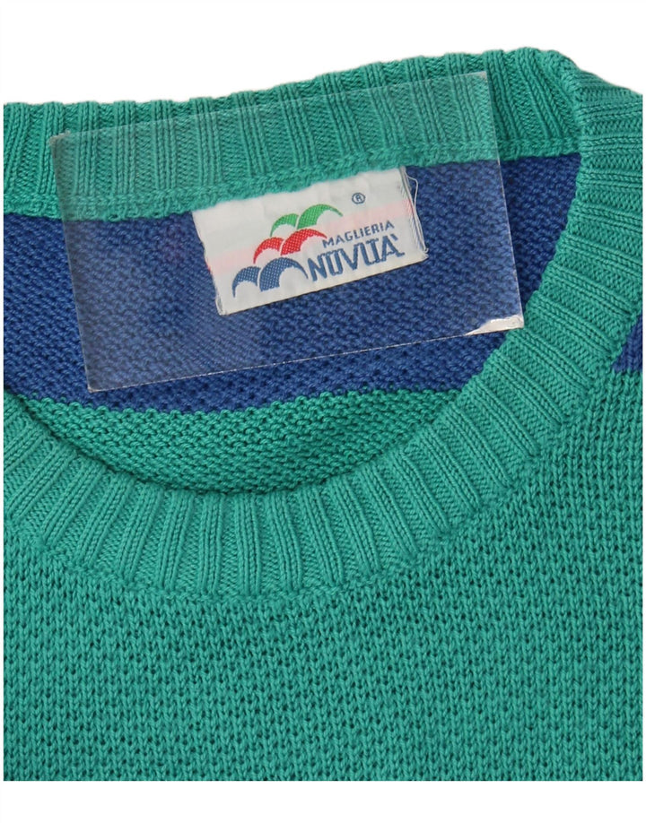 Vintage męski sweter z okrągłym dekoltem, duże niebieskie paski