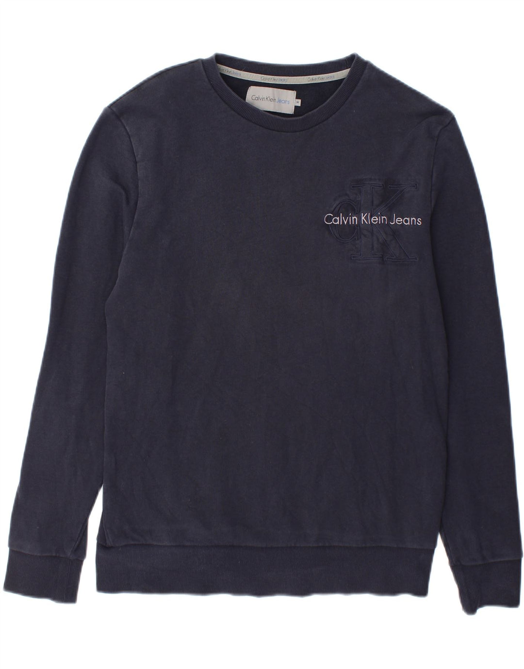 CALVIN KLEIN JEANS Mens Graphic Sweatshirt Jumper Medium Navy Blue Cotton Vintage Calvin Klein Jeans and Second-Hand Calvin Klein Jeans from Messina Hembry 