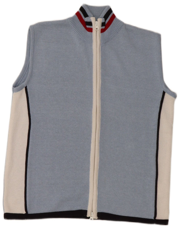 Damski sweter bez rękawów w stylu VINTAGE UK 16, duży niebieski z blokami kolorów