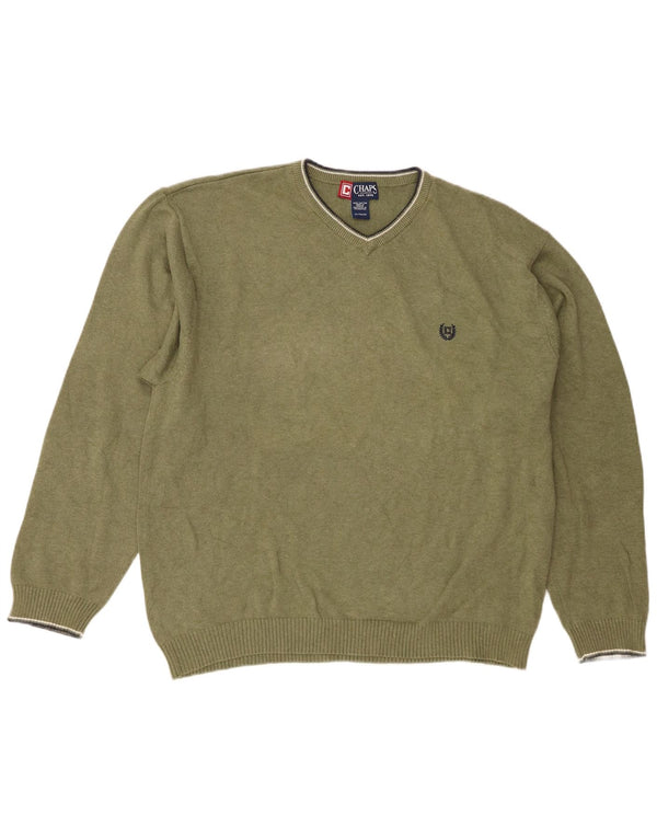 Męski sweter męski Chaps o regularnym kroju z dekoltem w kształcie litery V, XL, zielony, bawełniany