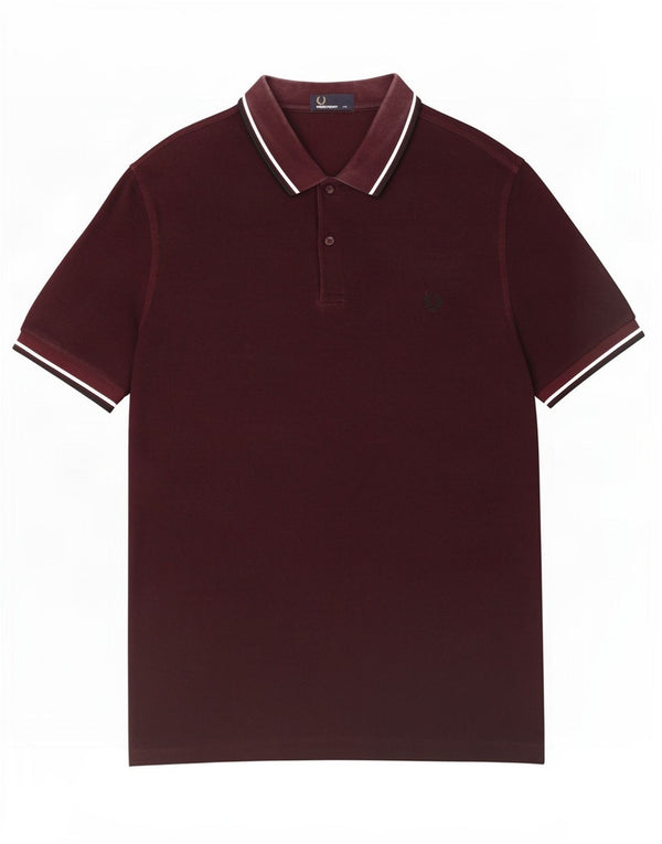 Fred Perry Mens Polo Shirt 2XL Maroon Striped Cotton