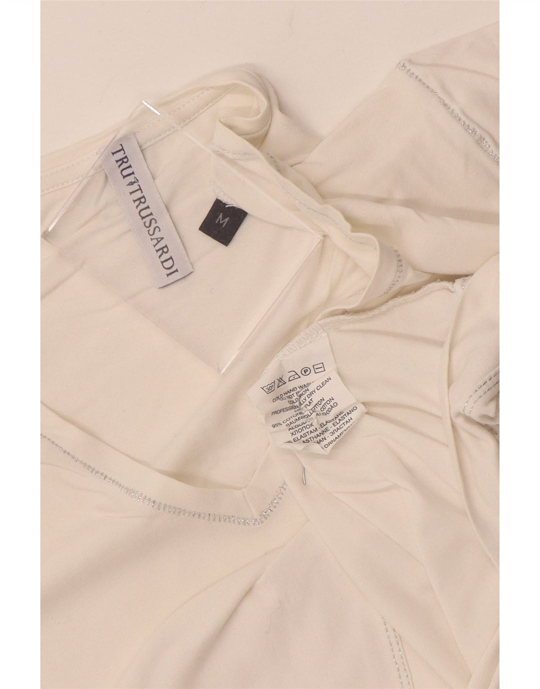 Damska koszulka z grafiką Trussardi Top UK 12 Średnia biała bawełna