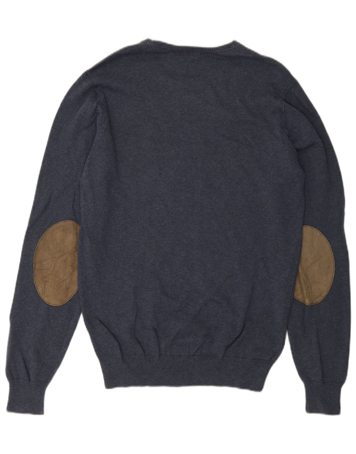 Męski sweter z okrągłym dekoltem Massimo Dutti, mały, niebieski, bawełniany