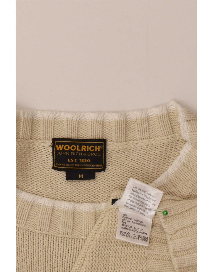 Męski sweter Woolrich z graficznym dekoltem w łódkę, w średnie białe paski