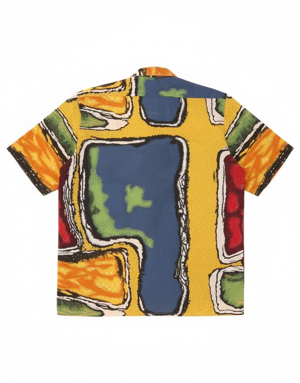 Koszula męska z krótkim rękawem w stylu vintage, rozmiar 41/42, duża, wielobarwna, z blokami kolorów