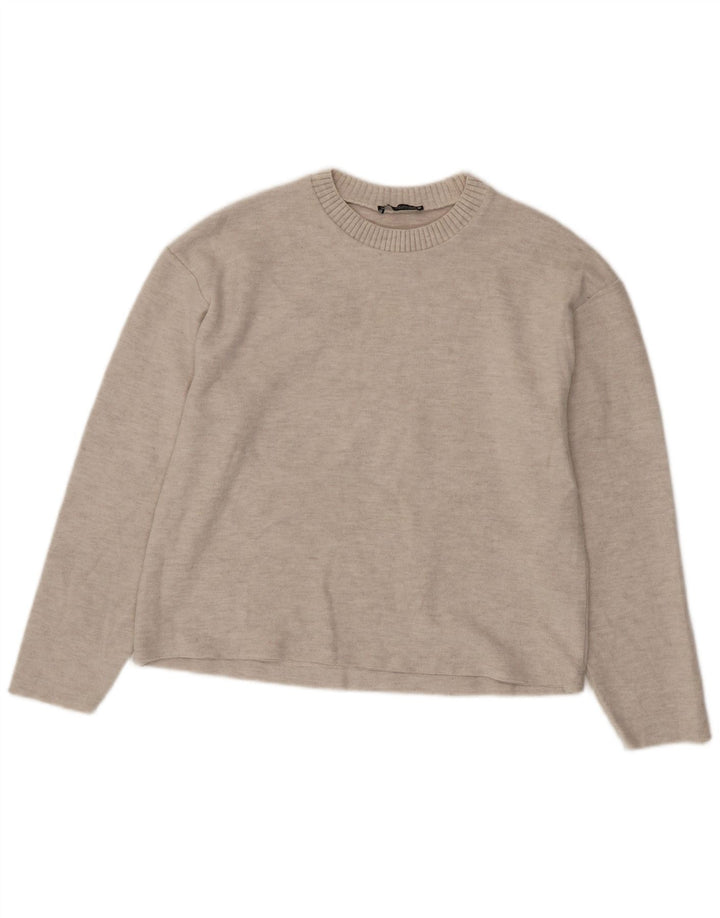 Damski sweter oversize ZARA z dekoltem w łódkę UK 10, mały beżowy poliester