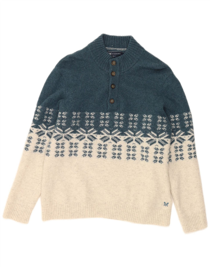 CREW CLOTHING Męski sweter zapinany na guziki, duży, niebieski Fair Isle