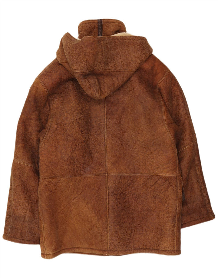 Męska kurtka shearling z kapturem VINTAGE IT 50, duża, brązowa