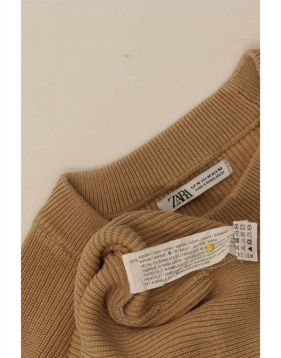 Męski sweter Zara z okrągłym dekoltem, średnio beżowy, bawełniany