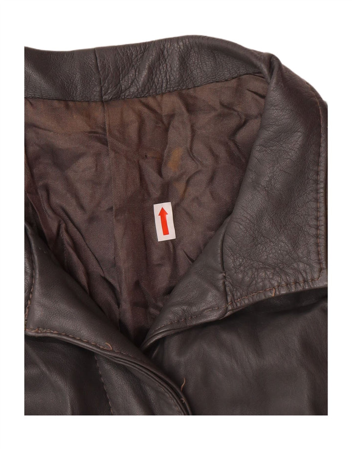 VINTAGE Womens Leather Jacket IT 46 Large Grey