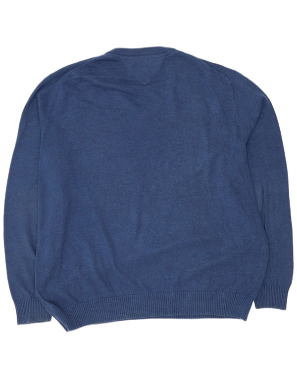 Tommy Hilfiger Męski sweter z dekoltem w kształcie litery V XL, granatowy, bawełniany