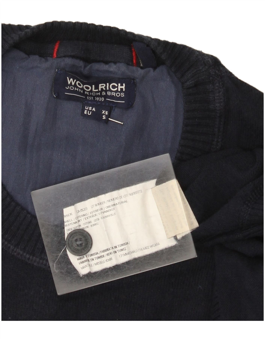Woolrich Męski sweter z okrągłym dekoltem, mały, granatowy, bawełniany
