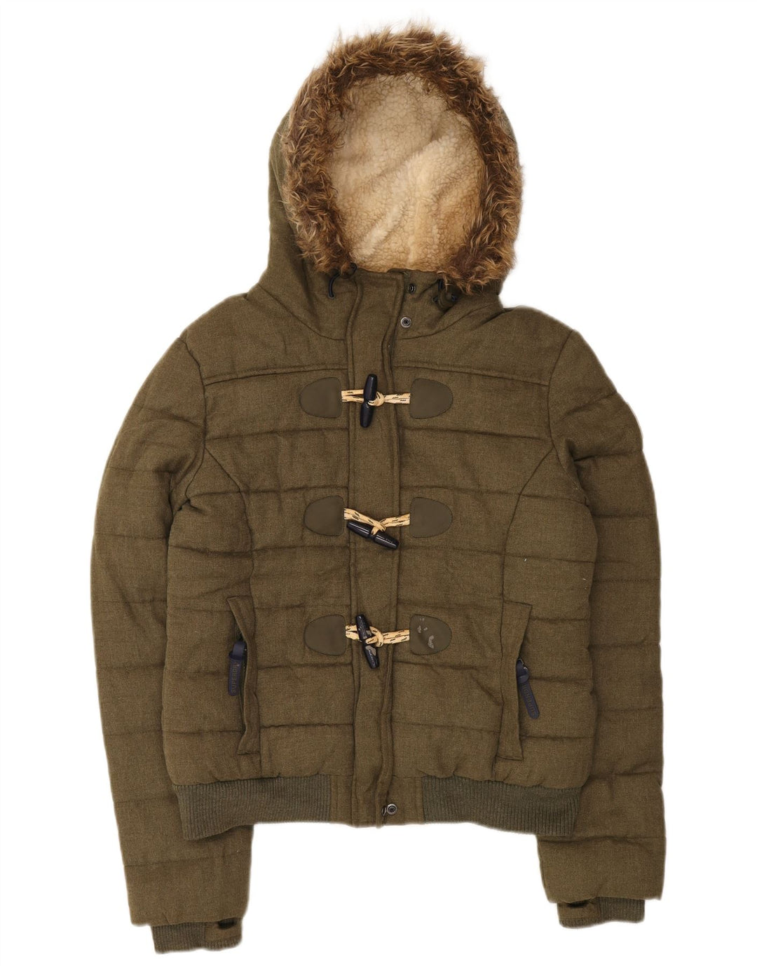 Damska kurtka z kapturem Superdry UK 14, średnia khaki, zimowa