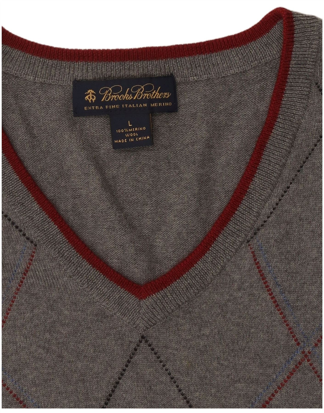 BROOKS BROTHERS Męski sweter z dekoltem w kształcie litery V, duży, szary Argyle/Diament