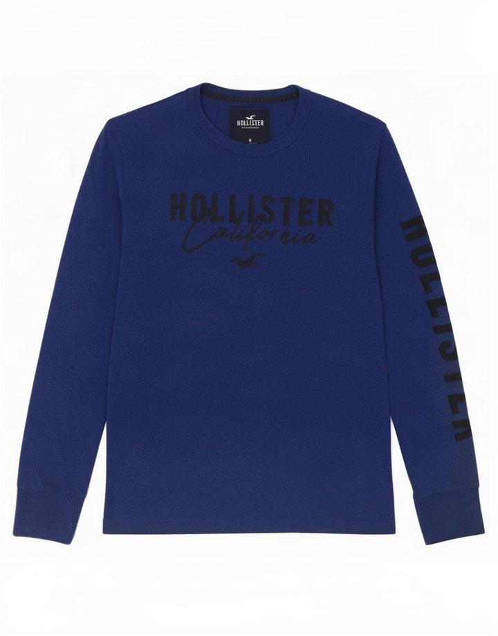 Męski top graficzny Hollister z długim rękawem, średni, granatowy, nakrapiany