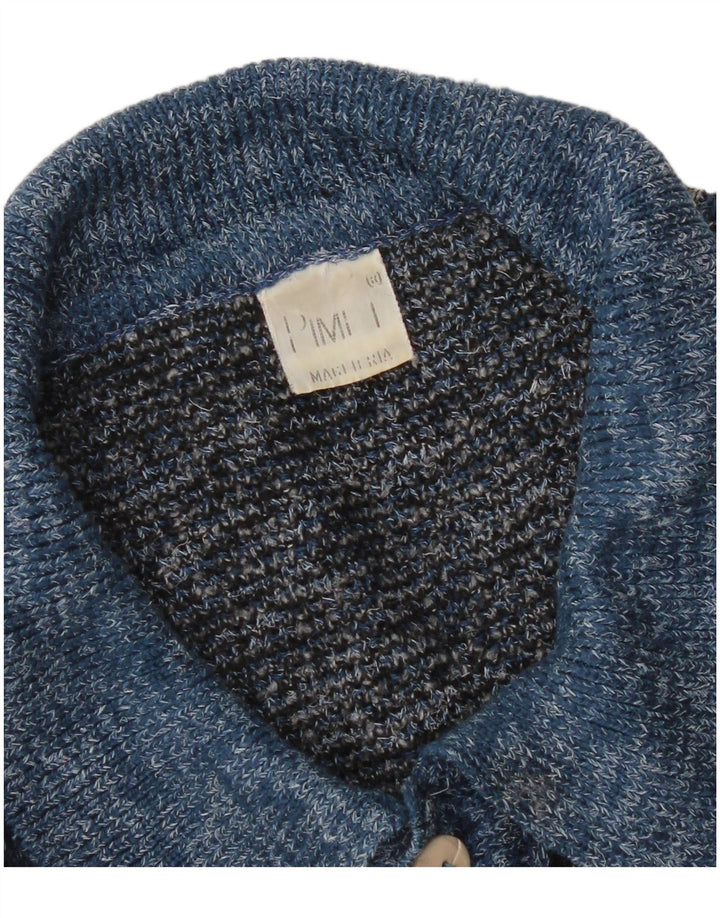 Męski sweter z golfem w stylu vintage, średnioniebieski, geometryczny