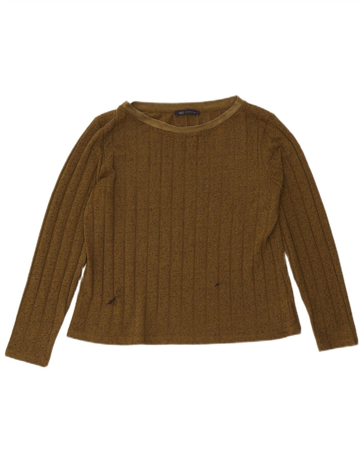 Marks & Spencer Damski top z długim rękawem, UK 12, średni, khaki, poliester