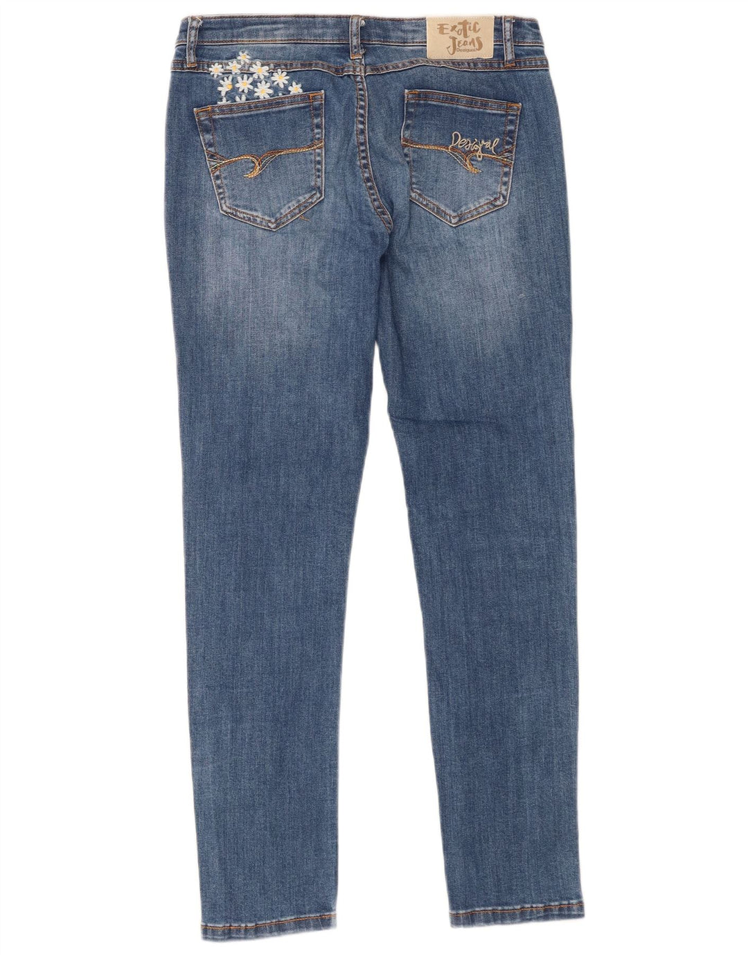 Damskie jeansy slim fit Desigual W30 L28 Niebieskie kwiaty