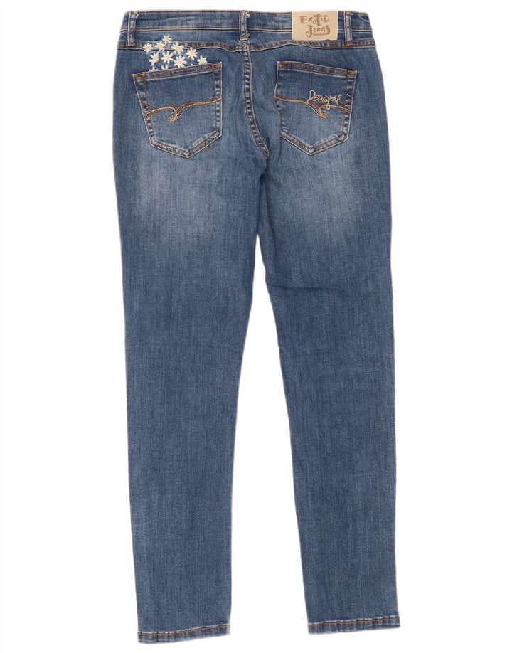 Damskie jeansy slim fit Desigual W30 L28 Niebieskie kwiaty