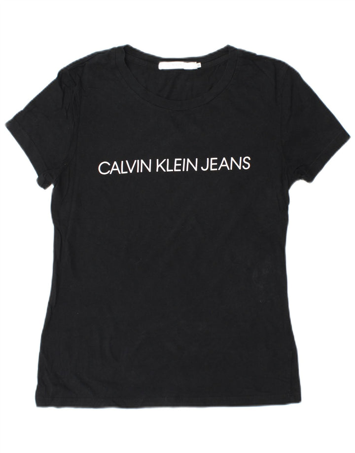 Damski T-shirt z grafiką CALVIN KLEIN JEANS Top UK 12, średni czarny, bawełniany